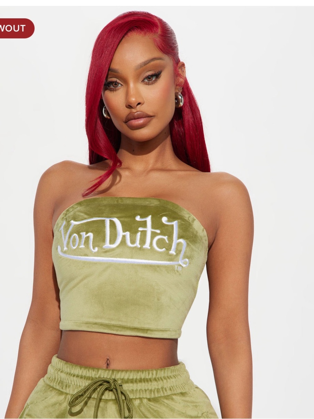 Von Dutch Olive Green Velour Tube Top